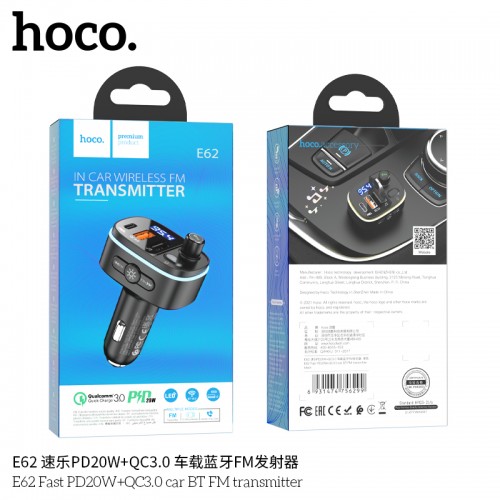 E62 Fast PD20W+QC3.0 car BT FM transmitter